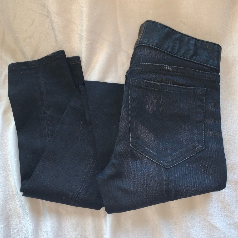R13 Black Hose Leather Waist Coated Skinny Jeans